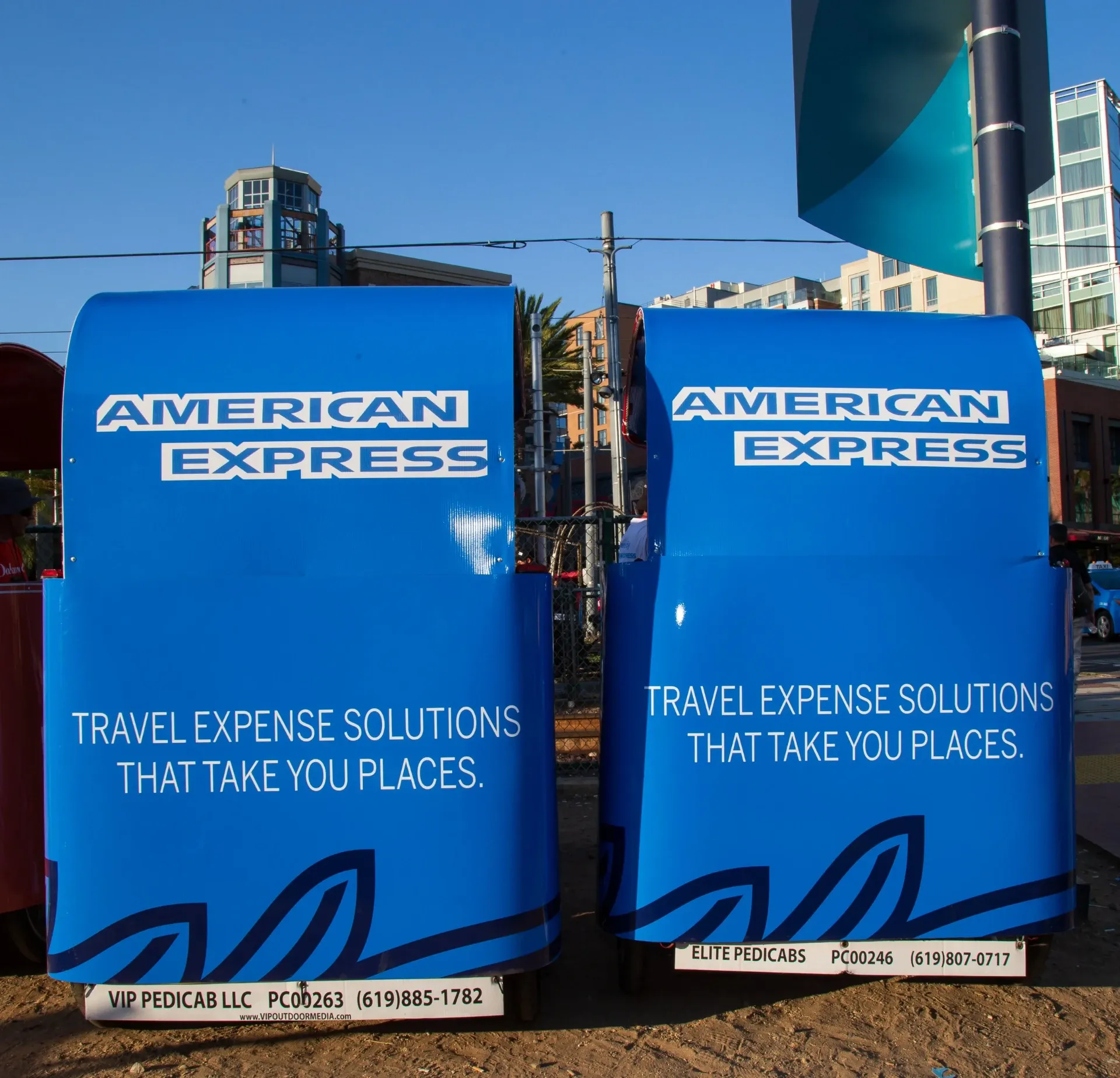 American Express branded pedicab wrap closeup in San Diego