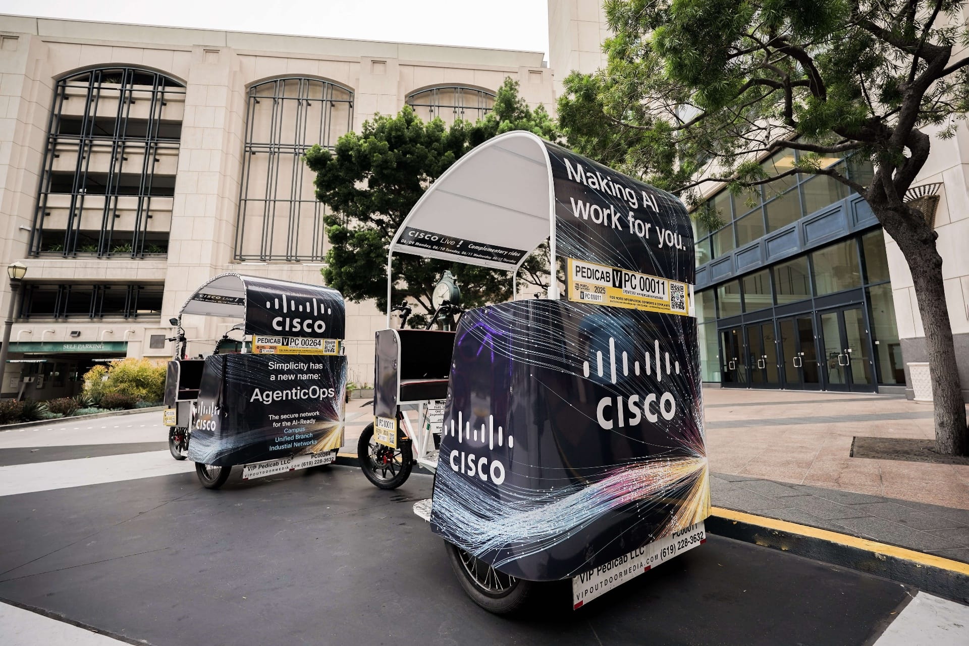 Cisco Live branded pedicab fleet outside the San Diego Convention Center