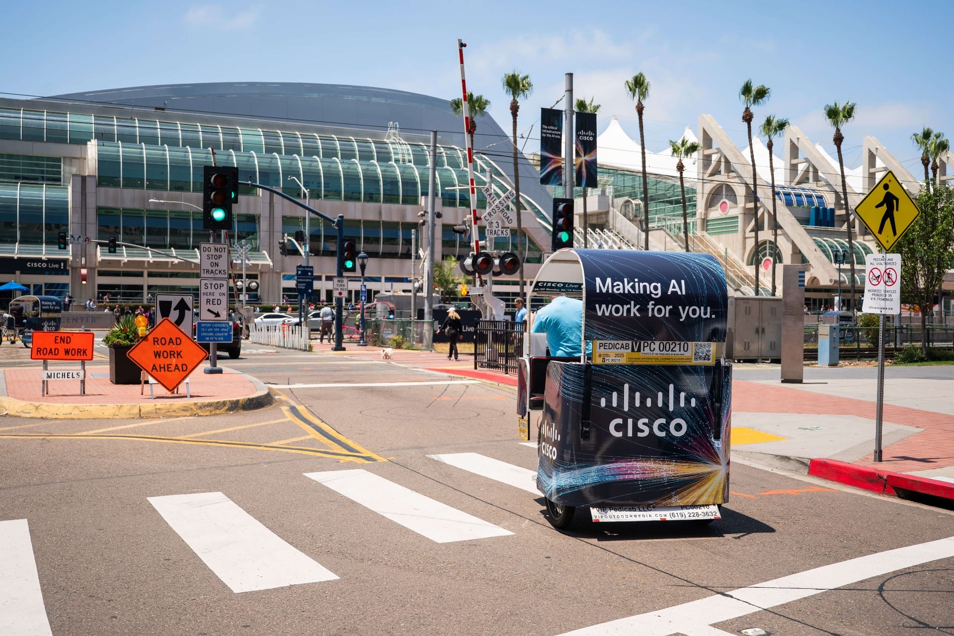 Cisco Making AI Work For You pedicab wrap closeup San Diego
