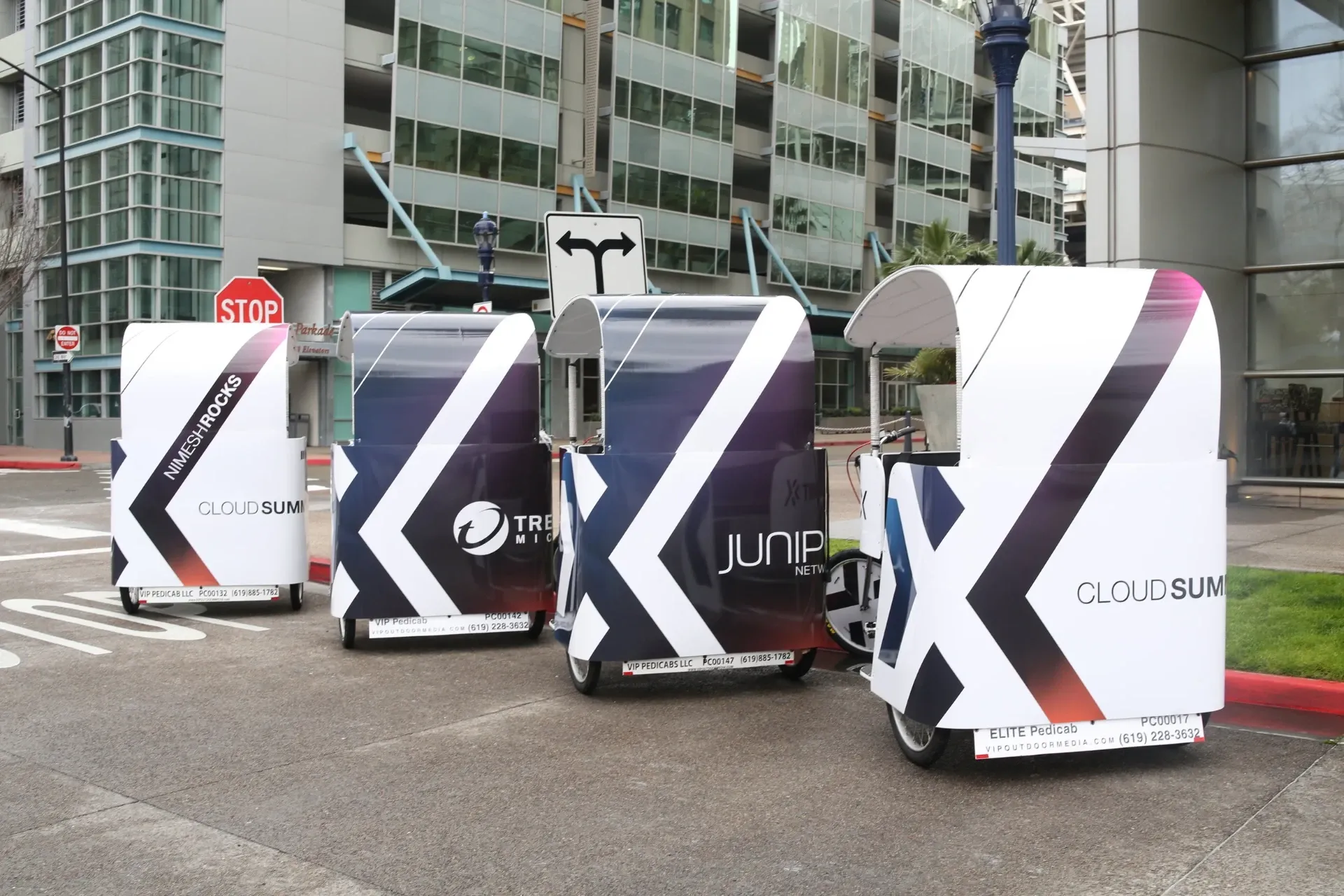 Cloud Summit and Juniper Networks branded pedicab fleet in downtown San Diego