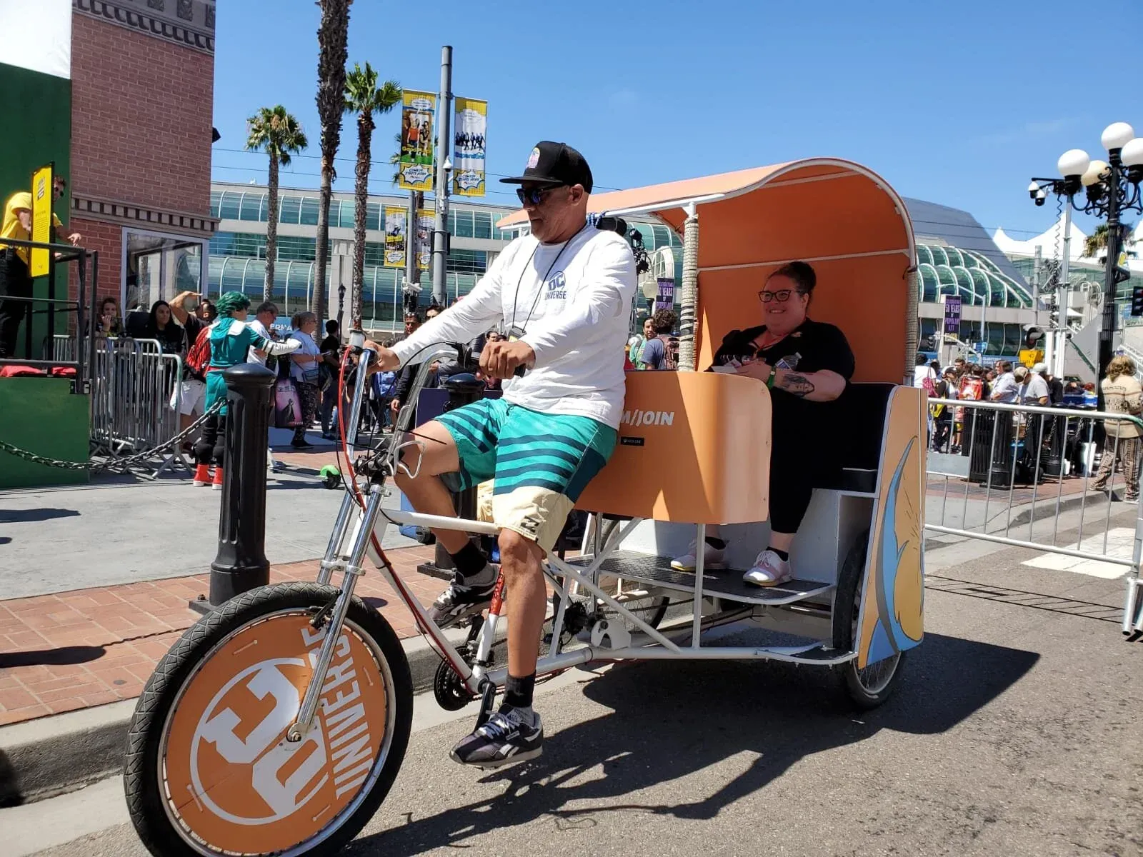 DC Universe pedicab rider at Convention Center Comic-Con