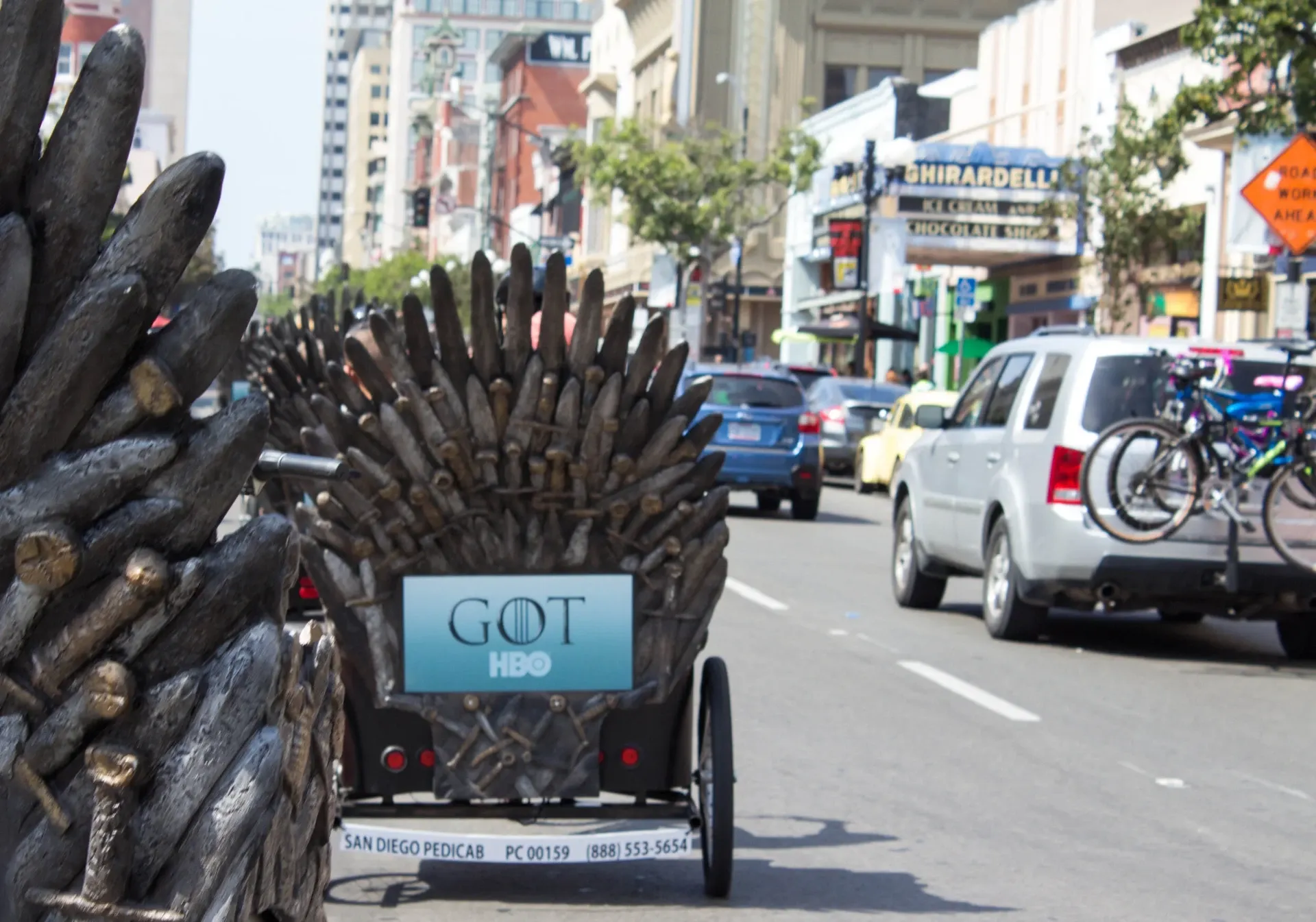 Game of Thrones HBO Iron Throne pedicab on Gaslamp street Comic-Con
