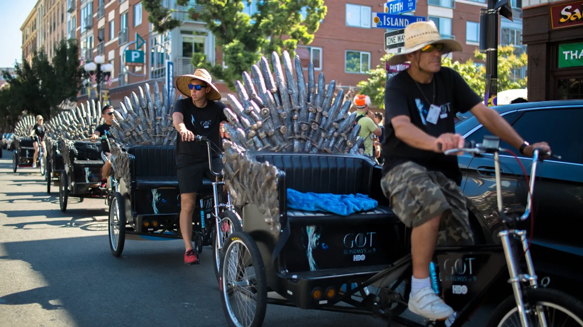 Game of Thrones Iron Throne pedicab fleet downtown Comic-Con