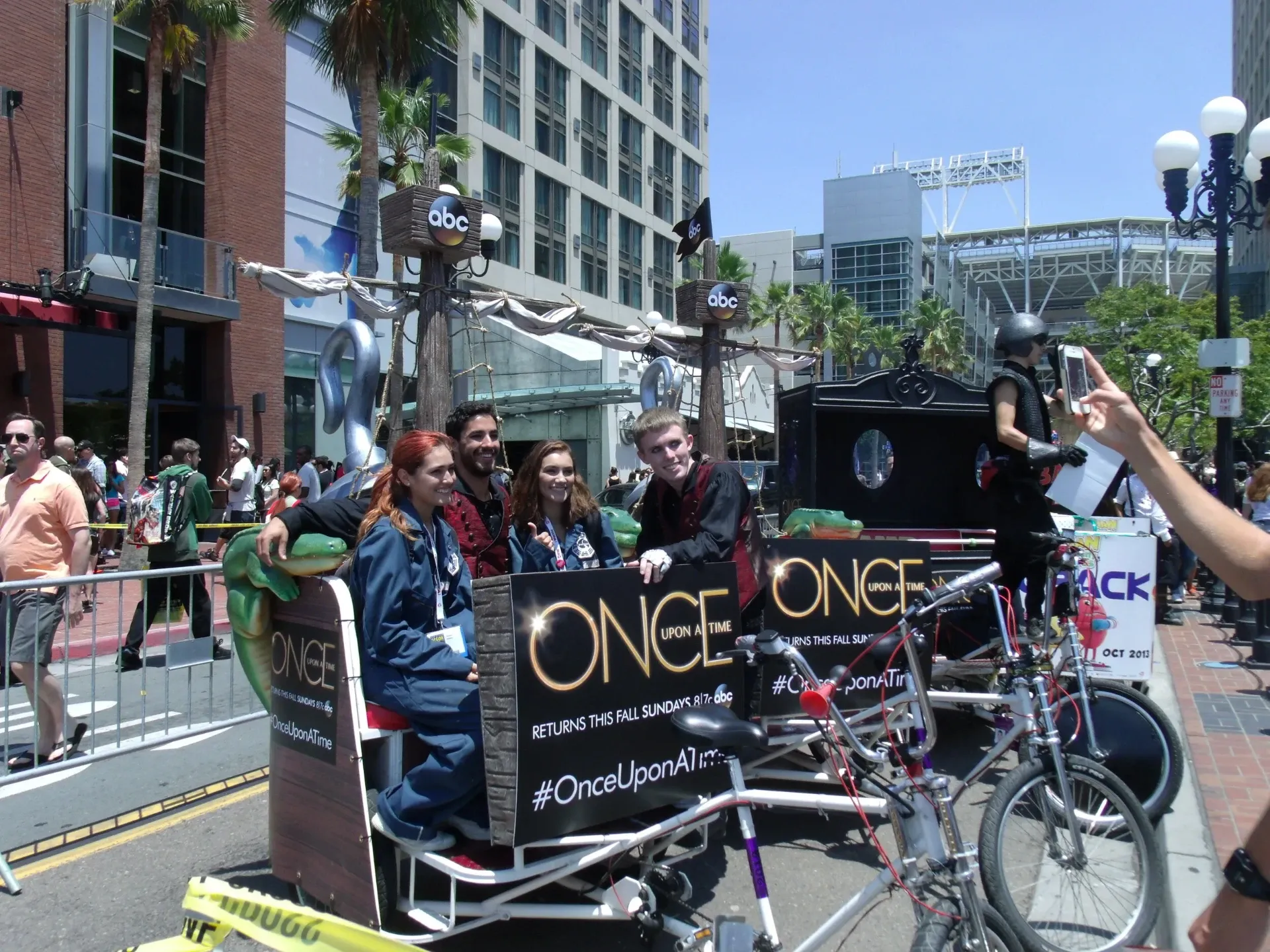Once Upon a Time ABC pedicab fleet with cosplay crew Comic-Con