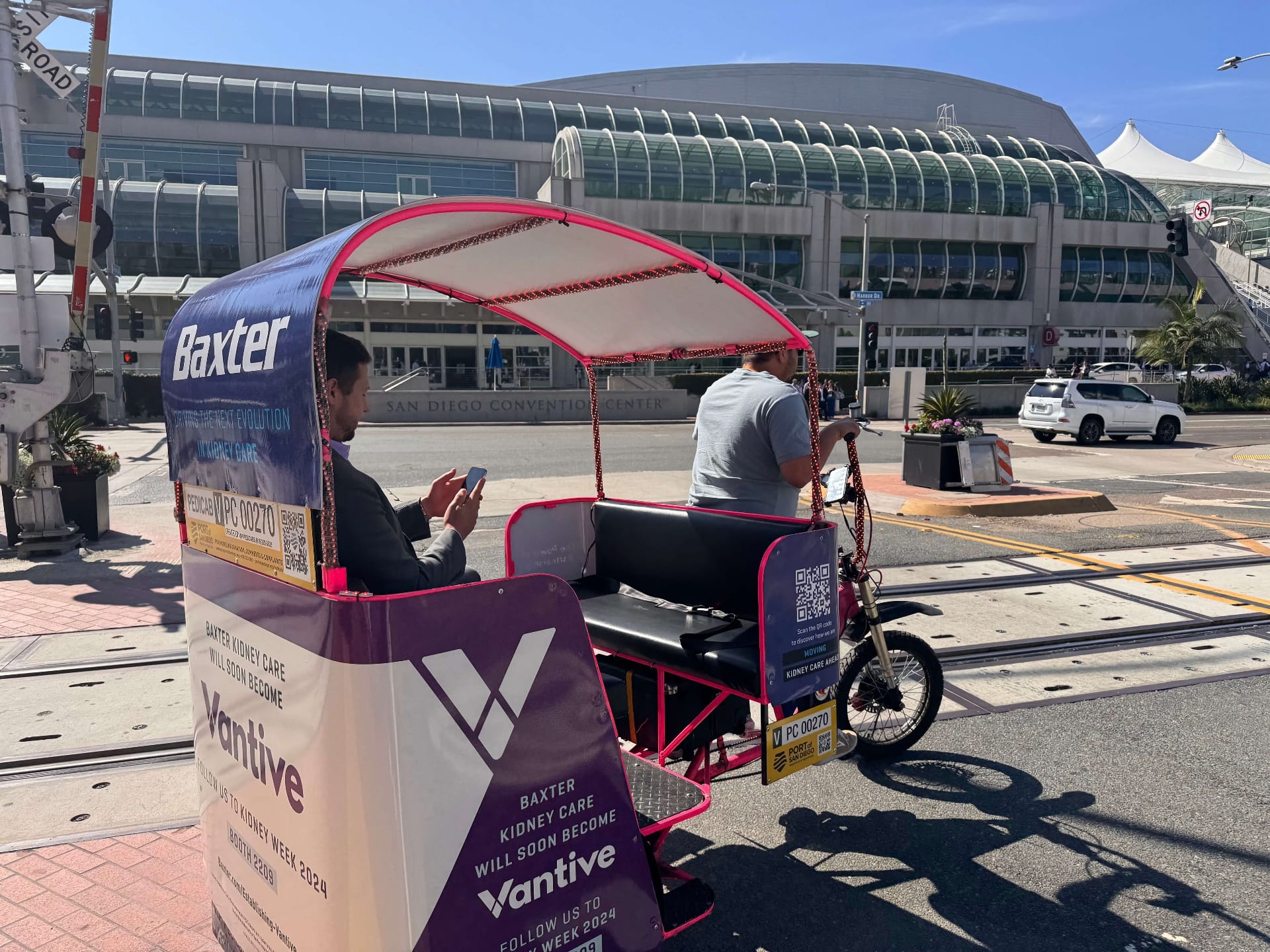 Pedicab advertising fleet stationed outside San Diego Convention Center