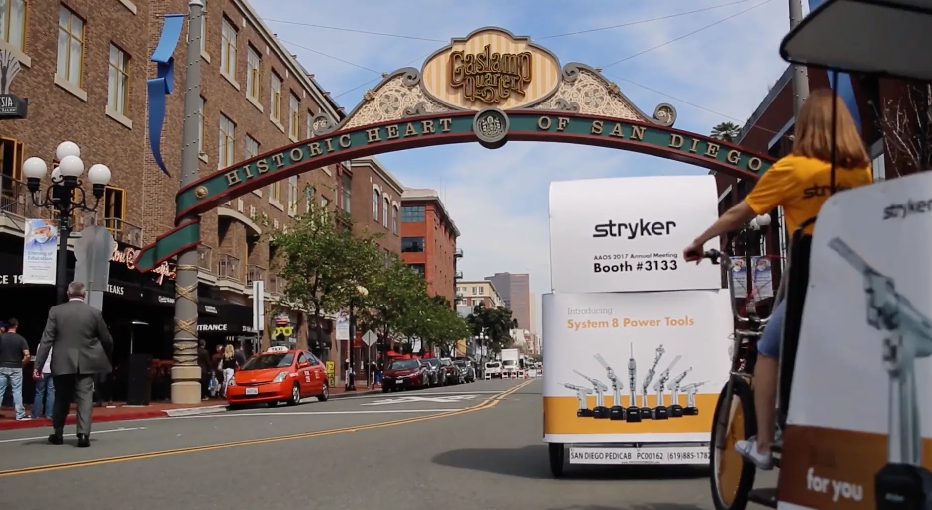 Stryker branded pedicab Gaslamp Quarter