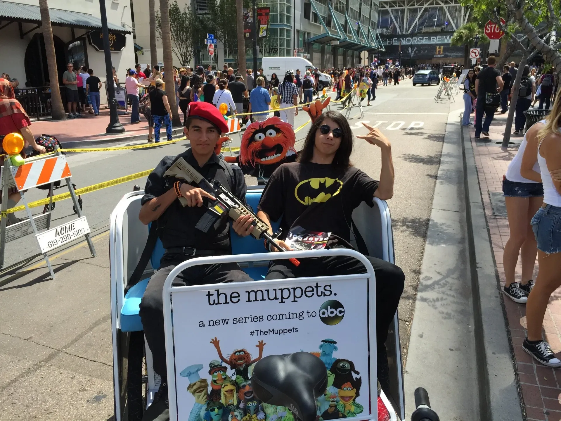 The Muppets ABC branded pedicab with passengers at Comic-Con