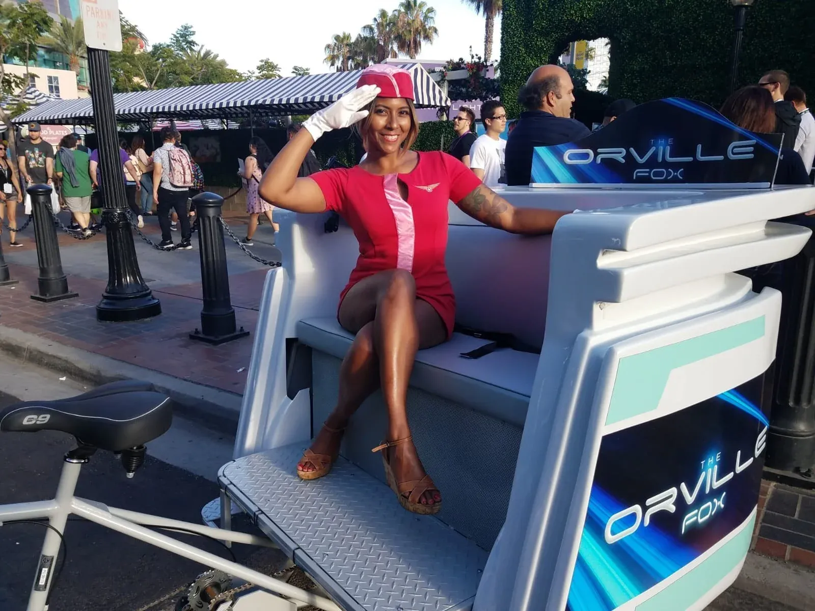 The Orville Fox pedicab cosplay passenger at Comic-Con
