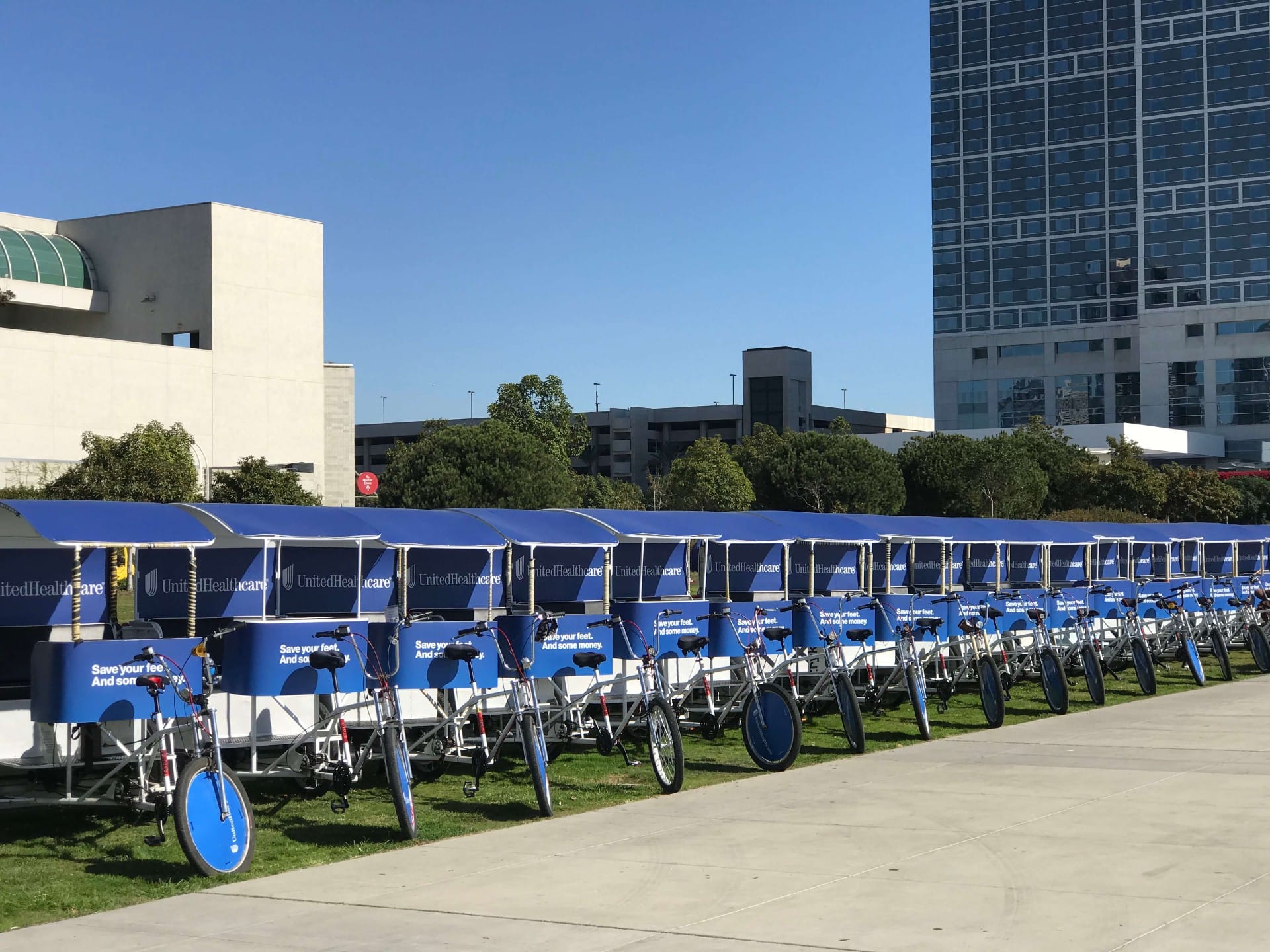UnitedHealthcare branded pedicab fleet lineup San Diego