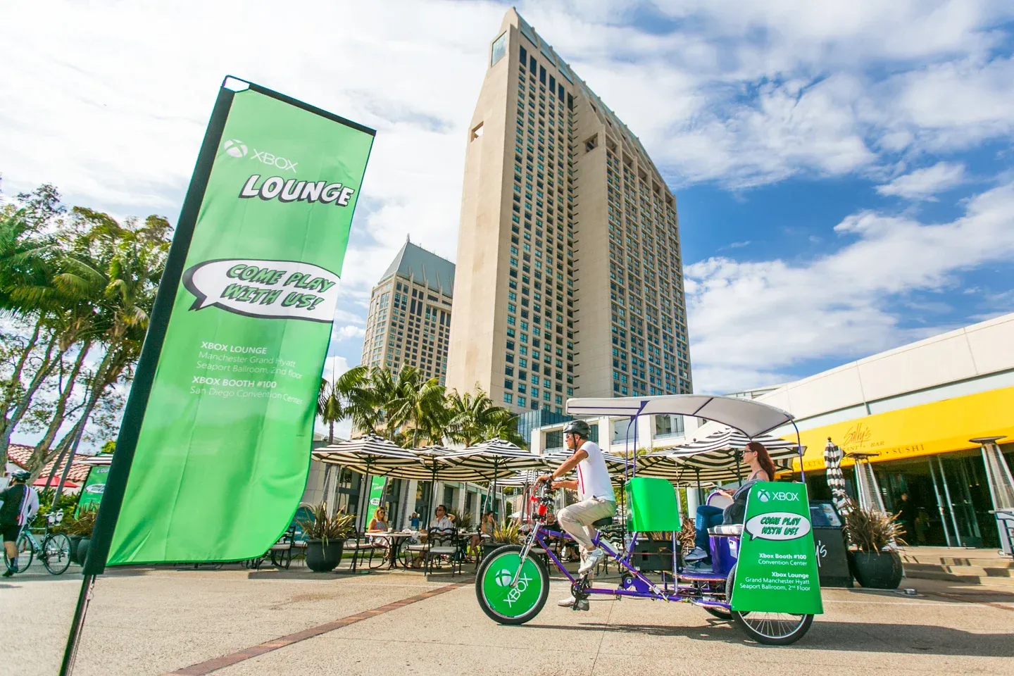 Xbox by Microsoft branded pedicab lounge in San Diego